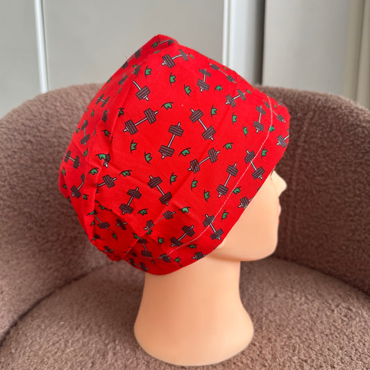 Red-Orange Dumbbells Tie Back Scrub Hat
