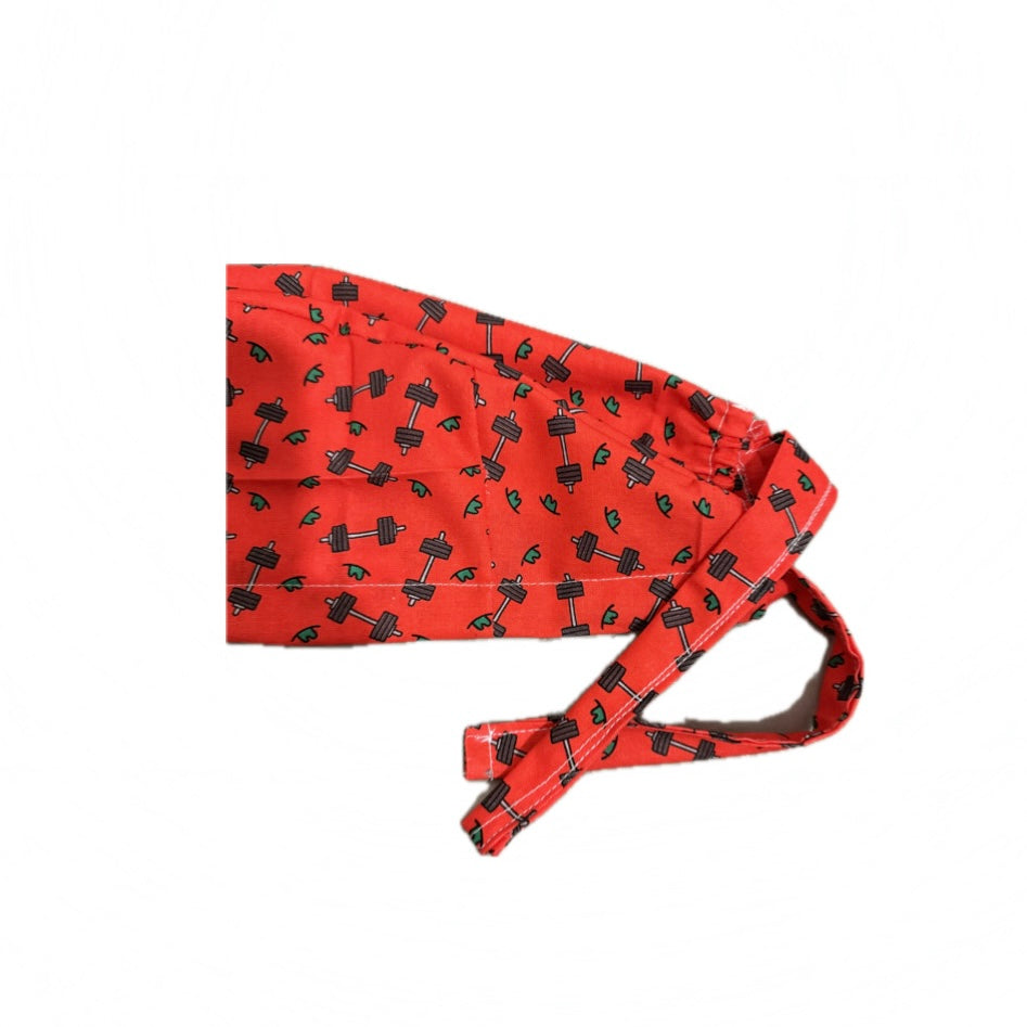 Red-Orange Dumbbells Tie Back Scrub Hat