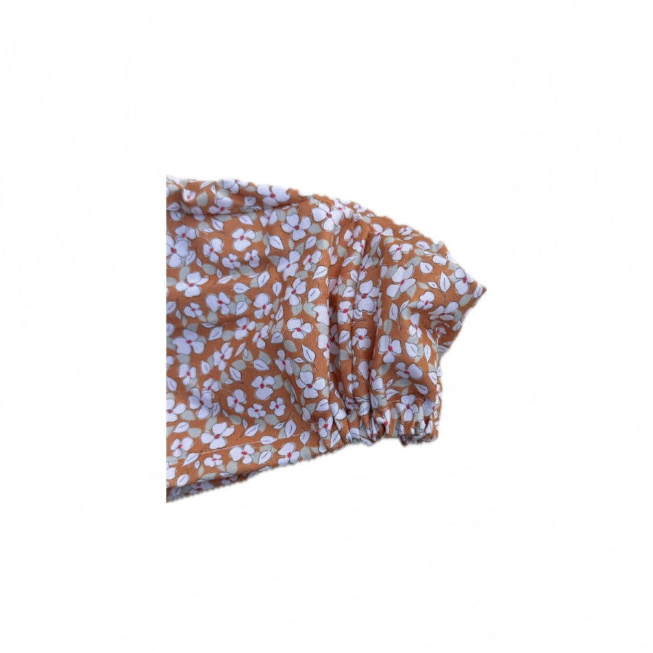 Brown and White Floral Elastic Scrub Hat