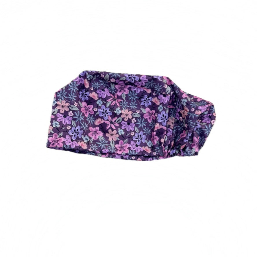Purple Floral Elastic Scrub Hat