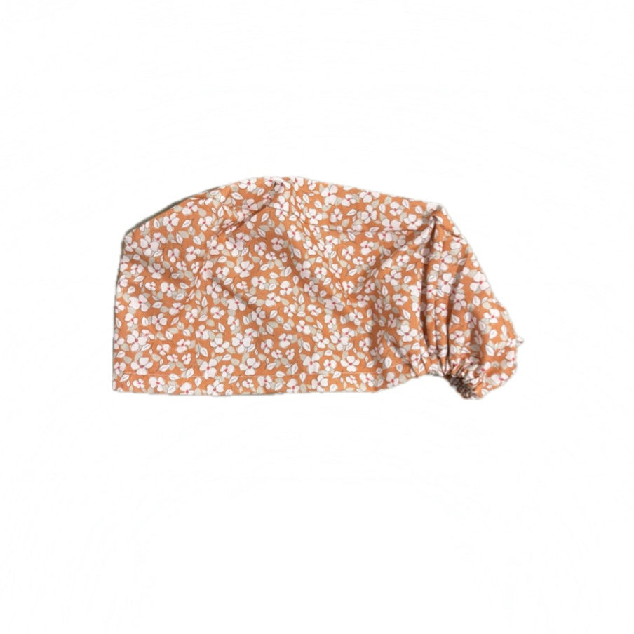 Brown and White Floral Elastic Scrub Hat