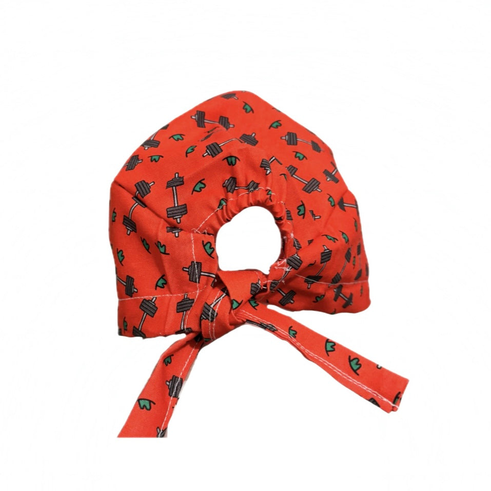 Red-Orange Dumbbells Tie Back Scrub Hat