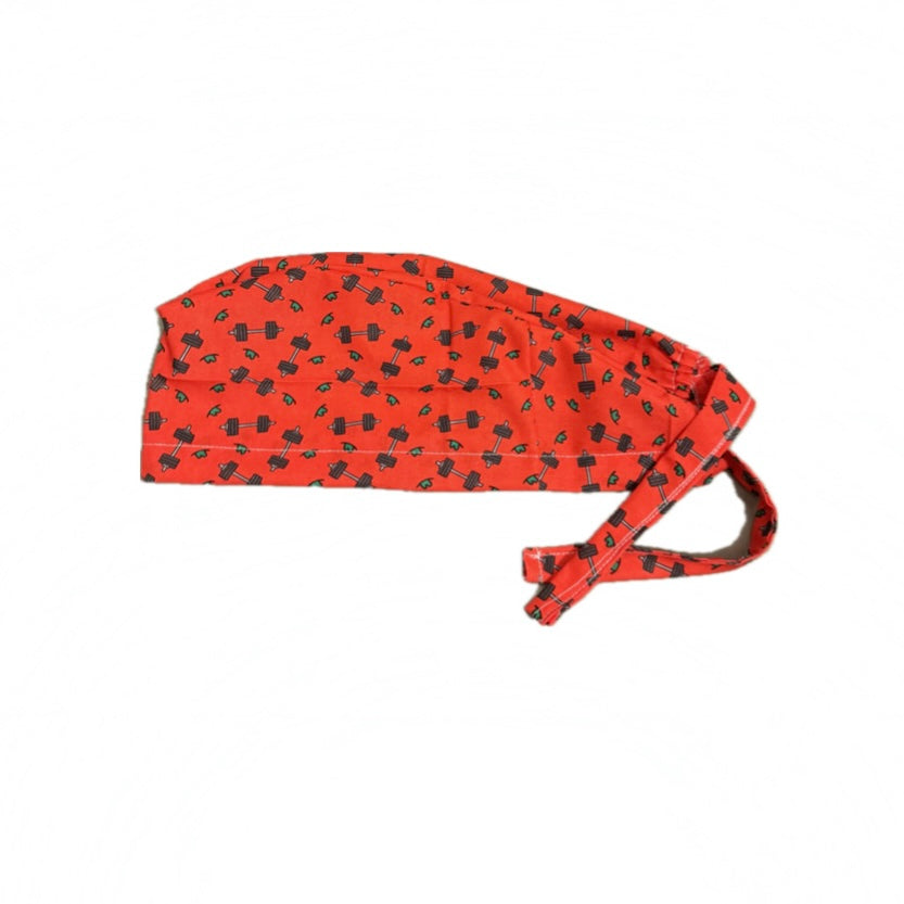 Red-Orange Dumbbells Tie Back Scrub Hat