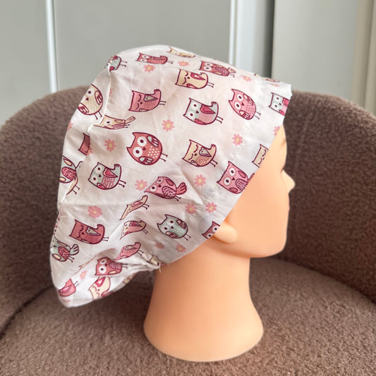 Pink Owl Elastic Scrub Hat