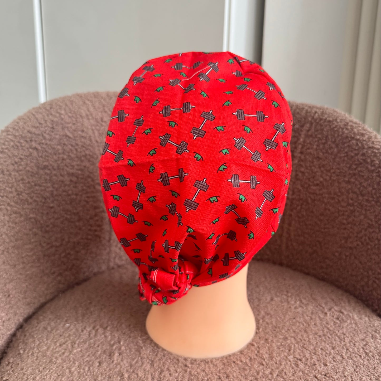 Red-Orange Dumbbells Tie Back Scrub Hat