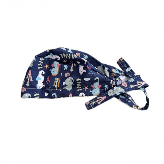 Navy Ocean Tie Back Scrub Hat