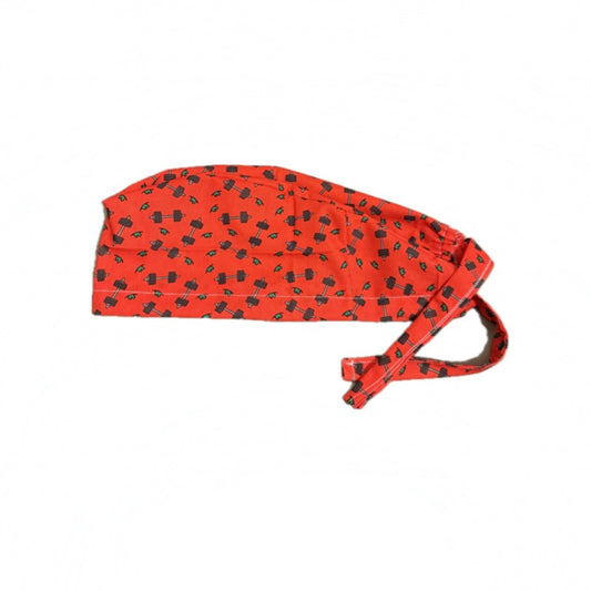 Red-Orange Dumbbells Tie Back Scrub Hat