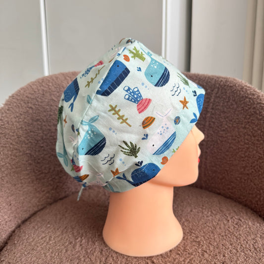 Ocean Life Tie-Back Scrub Hat